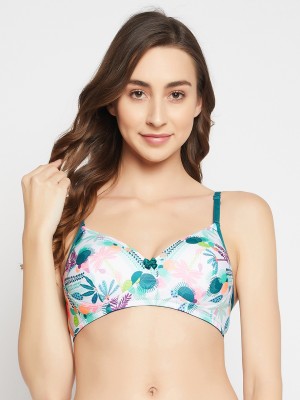 Clovia Padded Non-Wired Full Cup Floral Print Multiway T-shirt Bra in White Women T-Shirt Lightly Padded Bra(Multicolor)