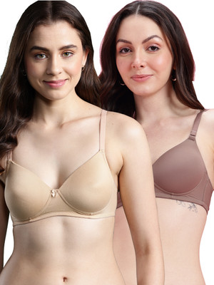 Dressberry Women's Solid Lightly Padded T-Shirt Bra Women T-Shirt Lightly Padded Bra(Beige, Brown)