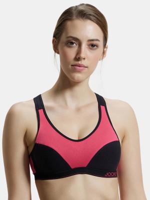 JOCKEY Women Sports Lightly Padded Bra(Black, Pink)