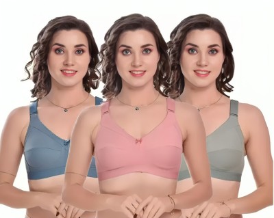 Winsure cotton bra non padded full support bra for teenagers bra plus size Regula bra Women Full Coverage Non Padded Bra(Purple, Dark Green, Orange)