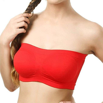 GRACEWELL Women's Tube Bra Non-Padded, Non-Wired Seamless Tube Bra (Free Size) Red Women Bandeau/Tube Non Padded Bra(Red)