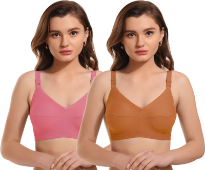 elina Plus Size Comfort Bra for Women Women Minimizer Non Padded Bra(Pink, Orange)