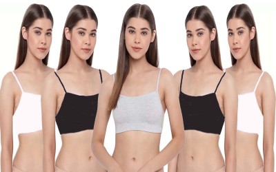 BRAAFEE Pack of 5 Women Non Padded fully stretchable High Coverage Bra (Multicolor) Women Sports Non Padded Bra(Black, Grey, White)