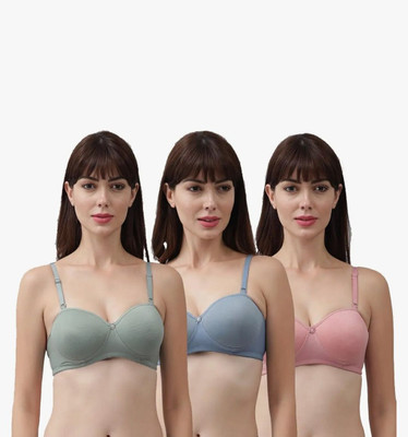 YVLORA WOMEN BRA Women Everyday Lightly Padded Bra(Blue, Green, Pink)