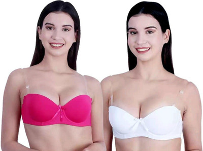 HouseOfCommon Women Balconette Lightly Padded Bra(White, Pink)