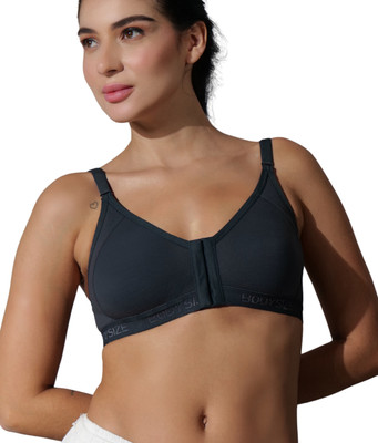 BODYSIZE Front Open Women Full Coverage Non Padded Bra(Black)
