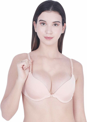 Zylum Fashion Front Closure Bra for Women Padded Underwire Full CoverageBra Easy-On Front Hook Women Push-up Lightly Padded Bra(Beige)