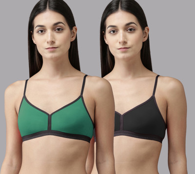 Cup's-In Veni Bra Women Everyday Non Padded Bra(Green, Black)