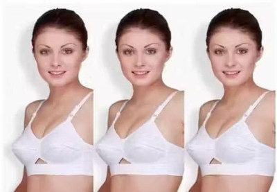 DreamCotton Round Stich cotton bra 3pcs combo Women Everyday Non Padded Bra(White)
