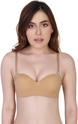 PLUMBURY Seamless Strapless Bra Women Push-up Lightly Padded Bra(Beige)