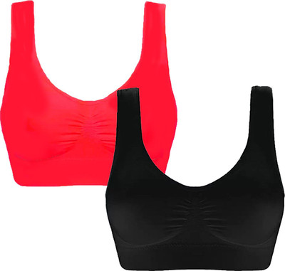 JOLBEL Women Sports Non Padded Bra(Red, Black)