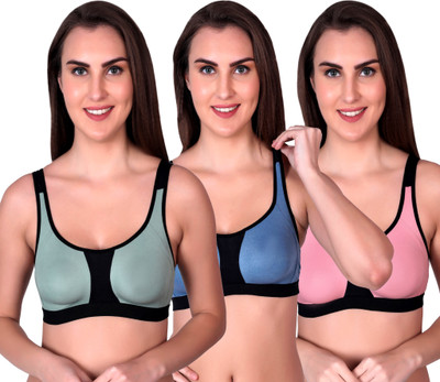 CURVZEX ANAYA Women Sports Non Padded Bra(Pink, Dark Blue, Dark Green)