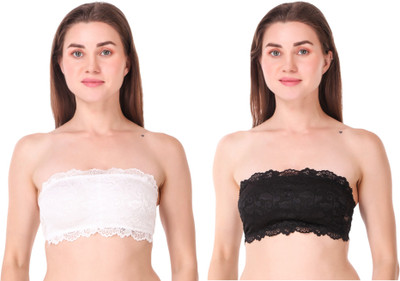 OMYRA Women Bandeau/Tube Lightly Padded Bra(Black, White)