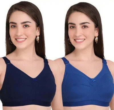 YESJUDAN J Women Full Coverage Non Padded Bra 36C (Multicolor) pack of 2 Women Full Coverage Non Padded Bra(Dark Blue, Light Blue)