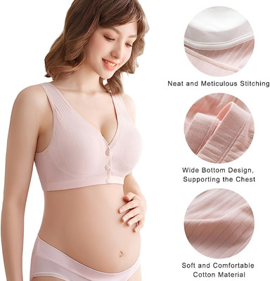 MOMISY Women's Maternity Nursing Bra Wirefree Cotton Front Button Closure Breastfeeding Women Maternity/Nursing Lightly Padded Bra(Purple)