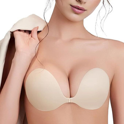PZ ENTERPRISE Sticky Strapless Bra Adhesive Push Up Bras Invisible Reusable Women Stick-on Lightly Padded Bra(Beige)