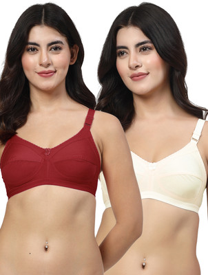 LILY 306 Women Minimizer Non Padded Bra(Maroon, Beige)