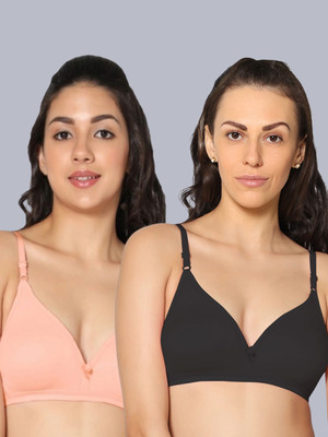 Eden EDEN02BLACKPEACH Women T-Shirt Non Padded Bra(Black, Beige)