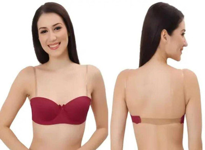 FANDOM 4U Transparent Strap Backless Pushup Bra Women Everyday Lightly Padded Bra(Maroon)