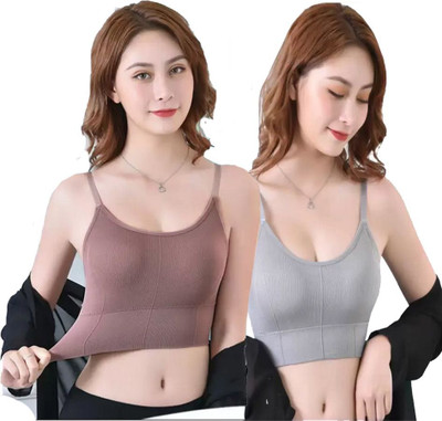 HouseOfCommon bra Women Sports Lightly Padded Bra(Brown, Grey)