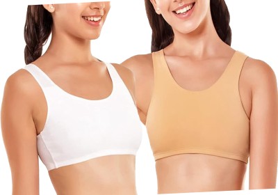 BRAABAA Pack of 2 Women non padded beginner sports bra Girls Sports Non Padded Bra(Beige, White)