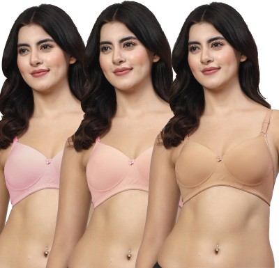 LILY Dapyklis Women T-Shirt Lightly Padded Bra(Pink, Pink, Gold)