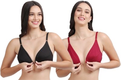 DILSOZ women cotton bra combo pack of 2 b cup bra Women Plunge Non Padded Bra(Black, Pink)