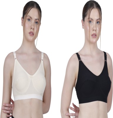 Hzsah Cotton,Non-Padded, Non-Wired Full Coverage Bra Women Full Coverage Non Padded Bra(Black, White)