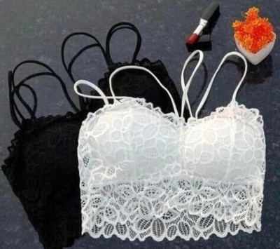 Ruman Fashion Pack of 2 Black & White Net Designer Top Bras for Women Women Bralette Lightly Padded Bra(Black, White)