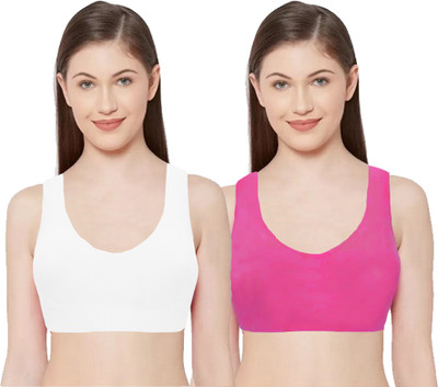 METRONAUT Pack of 2 Girls Stretchable Cotton sports non padded seamless sports gym bra Women Sports Non Padded Bra(White, Pink)