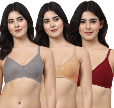 LILY ayir Women T-Shirt Non Padded Bra(Grey, Gold, Maroon)