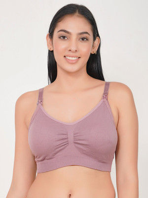 atoc Button Feeding Bra Dot Seemless 3XL Women Maternity/Nursing Lightly Padded Bra(Purple)