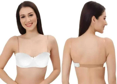 Penance For You Transparent Strap Backless Pushup Bra Women Everyday Lightly Padded Bra(White)