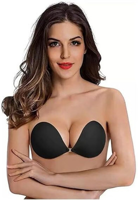 NSUSU Strapless Push Up Wire Free Stick-On Bra Invisible Bra Pull on Bra Women Stick-on Heavily Padded Bra(Black)