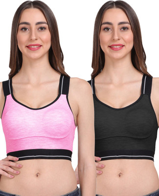 LILY stropsallets Moulded Double Layered Women Sports Non Padded Bra(Pink, Black)