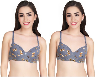 SPRN Fashion Women’s Full Coverage Grey Wirefree Cotton Bra, ( Pack Of 2 ) Women Everyday Lightly Padded Bra(Grey)