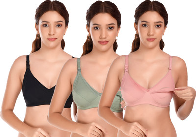 ZerrinLibaas Postpartum bra nursing bra maternity bra 44B Black Light Green Pink soft cotton Women Maternity/Nursing Non Padded Bra(Black, Light Green, Pink)