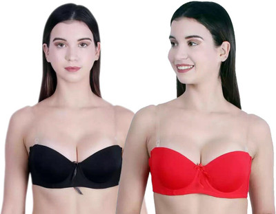 Pink PixiesCreation Women Balconette Lightly Padded Bra(Black, Red)