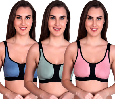 CURVZEX ANAYA Women Sports Non Padded Bra(Pink, Dark Blue, Dark Green)