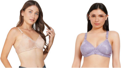 Ksvry Combo Pack of Two Women's Single Padded Fashionable Comfort Bra Women Push-up Lightly Padded Bra(Beige, Purple)
