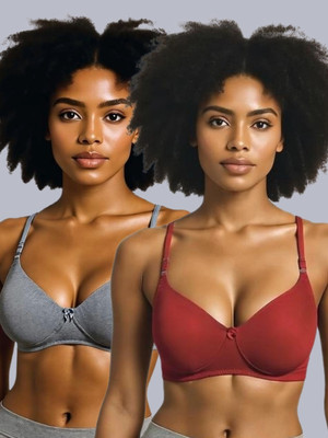 Eden Women T-Shirt Non Padded Bra(Grey, Red)