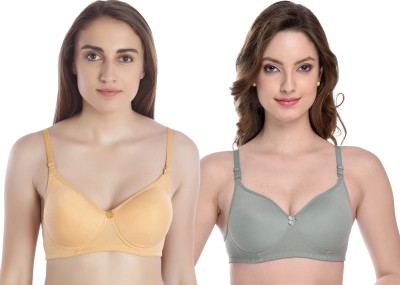 MIESTILO Seamless Women T-Shirt Lightly Padded Bra(Gold, Green)