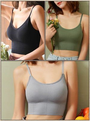 HouseOfCommon Women T-Shirt Lightly Padded Bra(Black, Green, Beige)