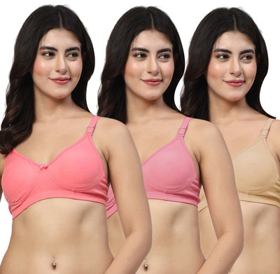 LILY Axela Moulded Double Layered Women T-Shirt Non Padded Bra(Pink, Pink, Beige)