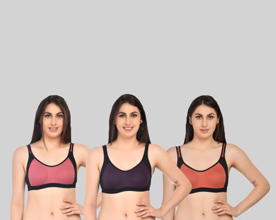 ASHMIRAS Pack of 3 Women Sports Non Padded Bra(Orange, Pink, Purple)