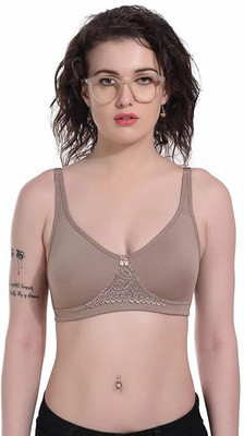 Unitrust Women's Cotton Blend Wire Free Modern Molded Bra Women Full Coverage Non Padded Bra(Brown)