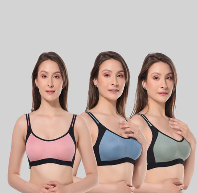 CURVZEX disha Women Sports Non Padded Bra(Pink, Green, Blue)