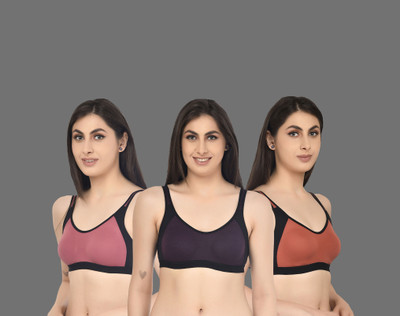ASHMIRAS Pack of 3 Women Sports Non Padded Bra(Orange, Pink, Purple)