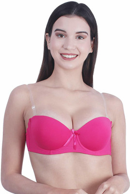 Penance For You Transparent strap backless pushup bra Women Push-up Lightly Padded Bra(Pink)
