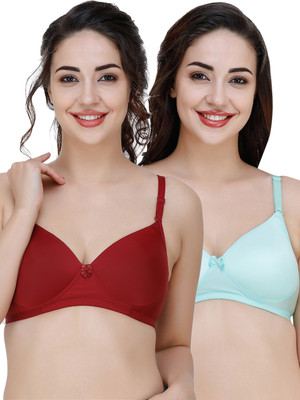 COLLEGE GIRL Hellopad ComboPO2 Women T-Shirt Lightly Padded Bra(Maroon, Green)